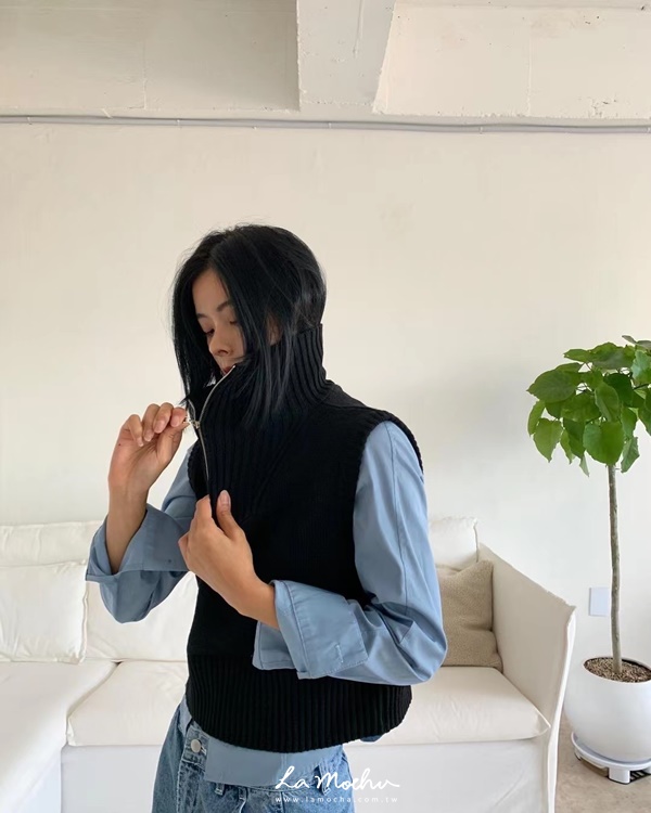 螺紋拉鍊針織背心